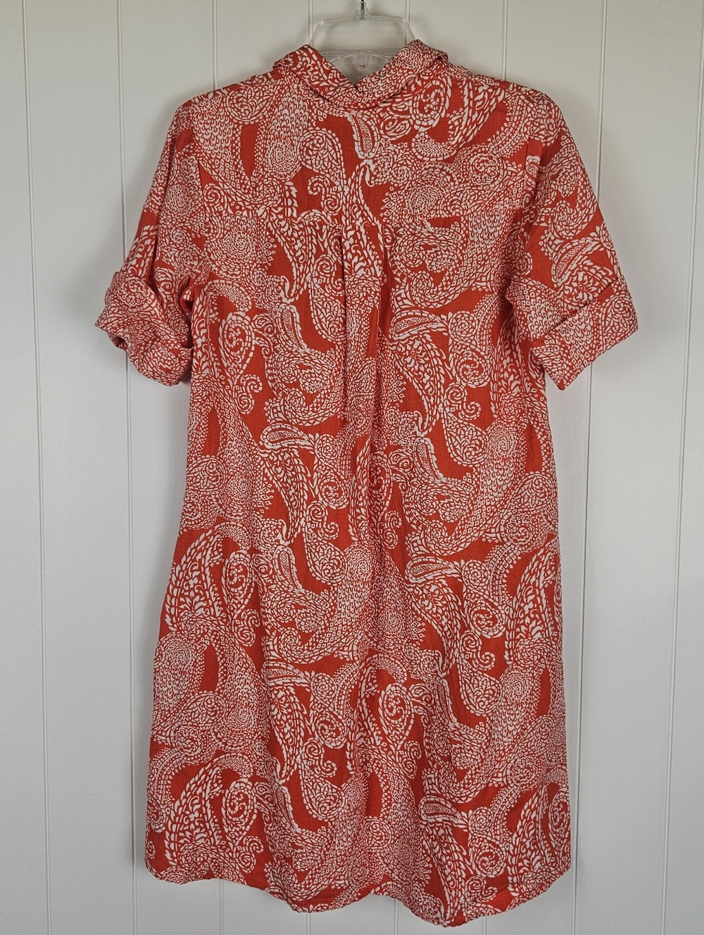 Chicos Linen Dress Orange Popover Paisley Pockets US 8 M Coastal Beach Womens - Picture 10 of 10